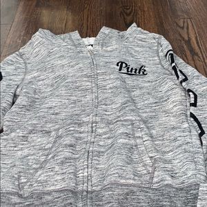 Grey and black pink zipper up with hoodie